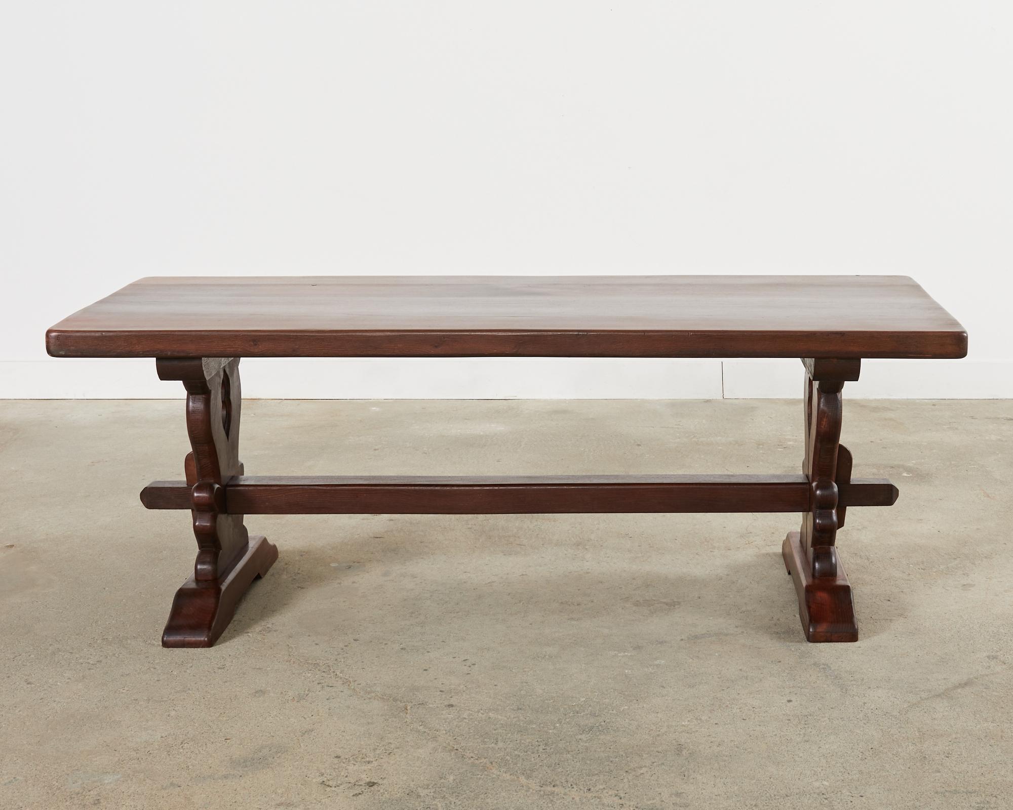 Hand-Crafted Country French Provincial Style Oak Farmhouse Trestle Dining Table  For Sale
