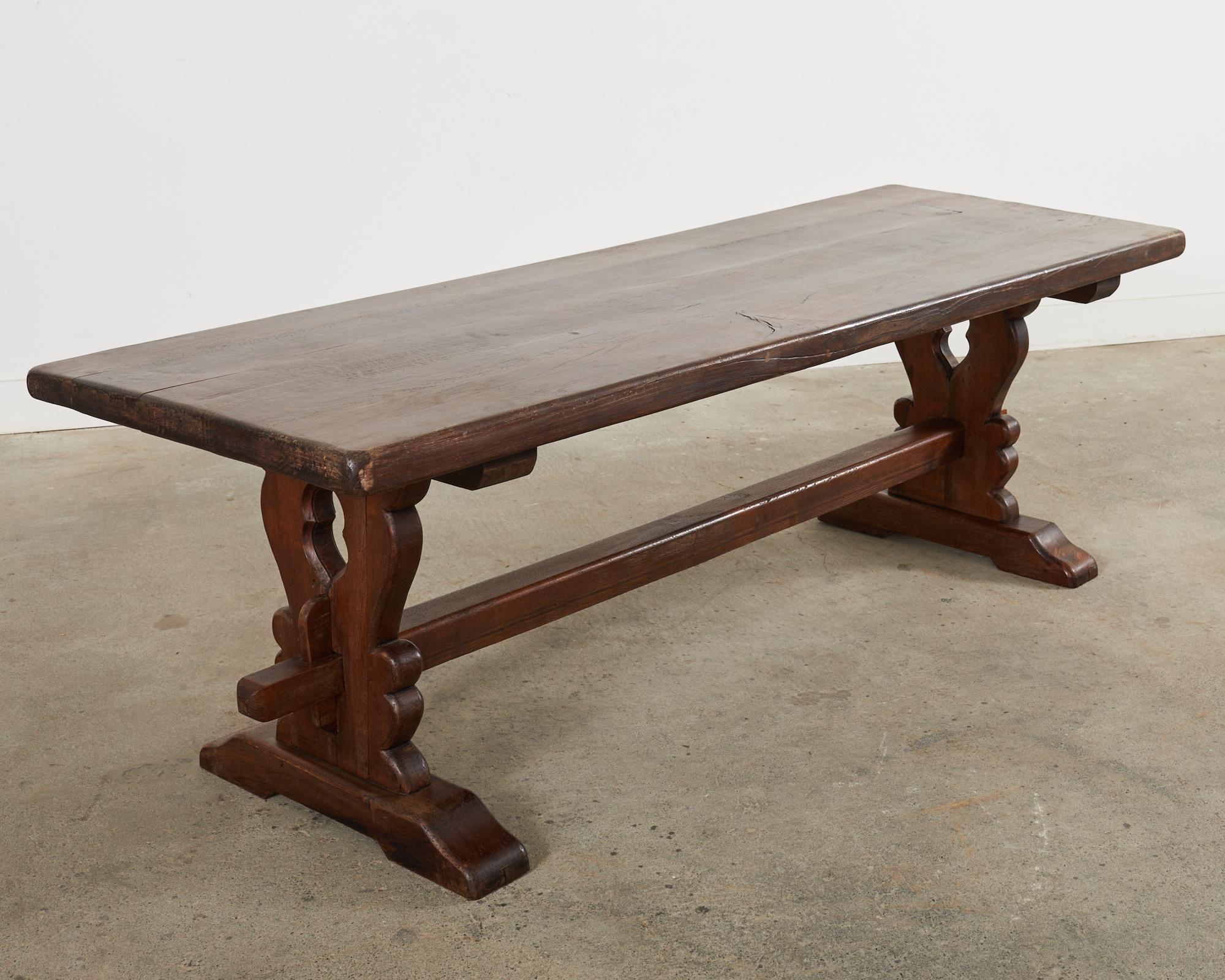 Hand-Crafted Country French Provincial Style Oak Farmhouse Trestle Dining Table For Sale