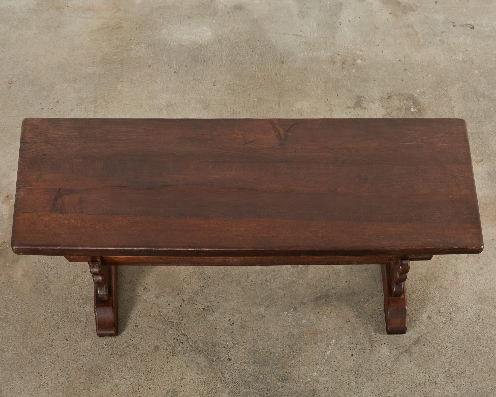Country French Provincial Style Oak Farmhouse Trestle Dining Table In Good Condition For Sale In Rio Vista, CA