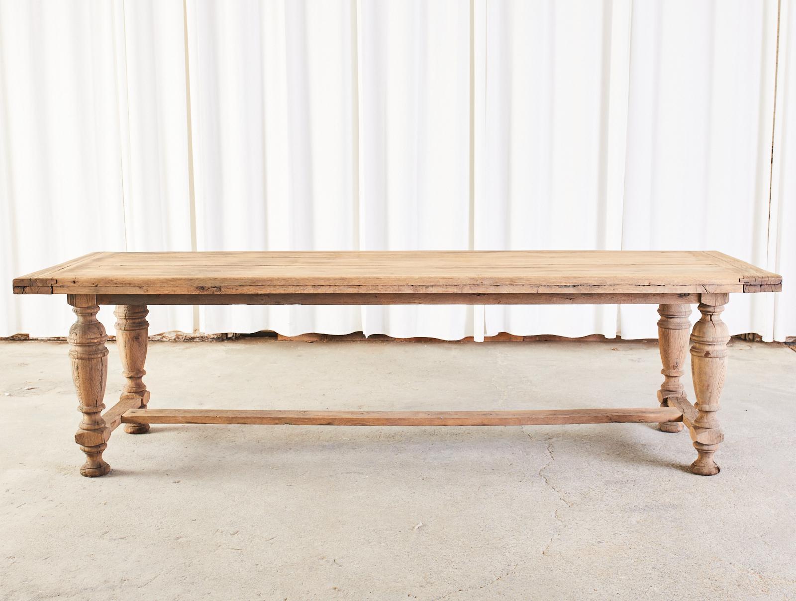 Bleached Country French Provincial Style Oak Farmhouse Trestle Dining Table