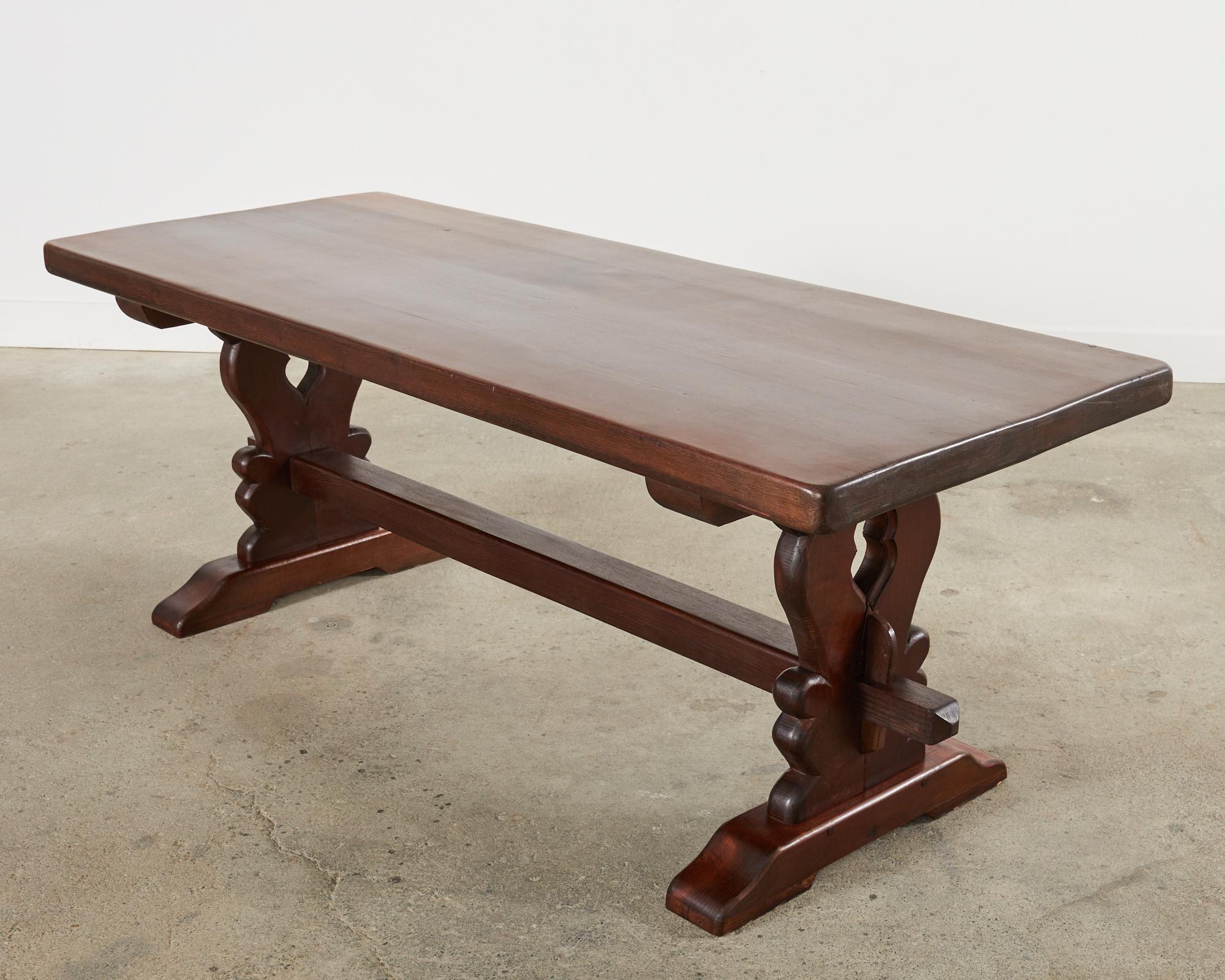 Country French Provincial Style Oak Farmhouse Trestle Dining Table  For Sale 1