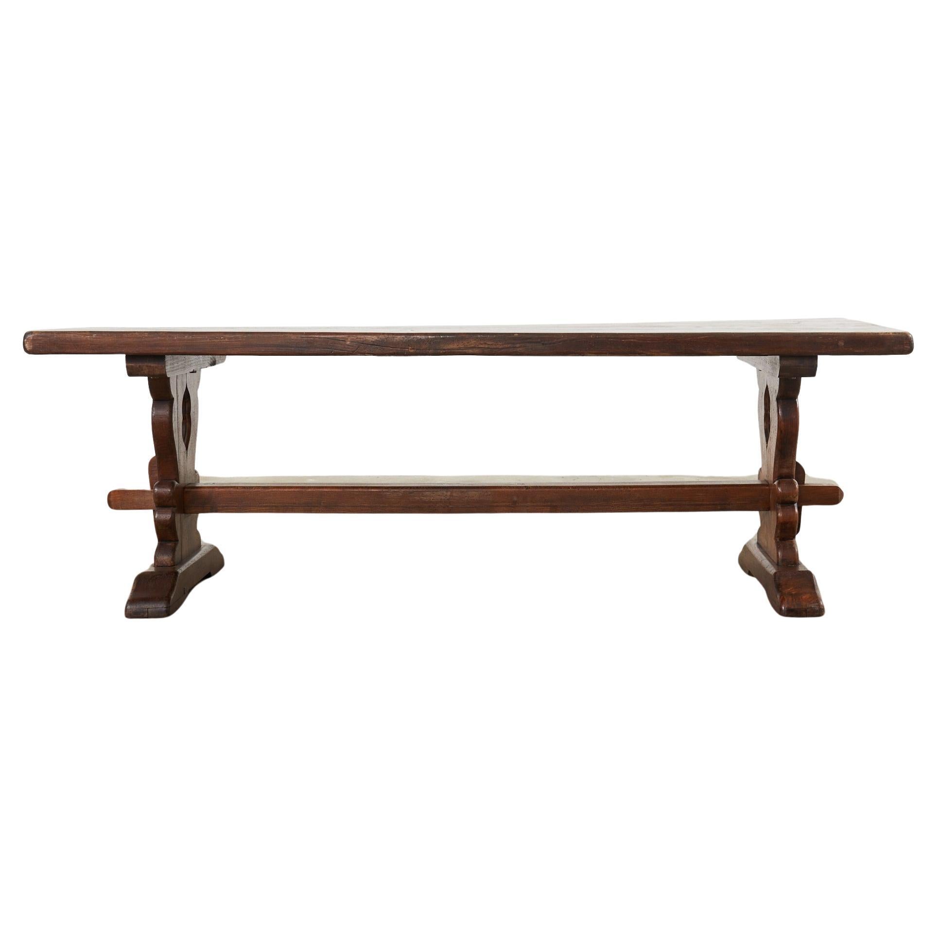 Country French Provincial Style Oak Farmhouse Trestle Dining Table For Sale