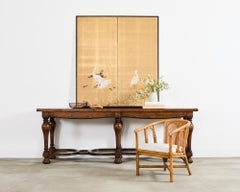 Country French Provincial Style Oak Trestle Console Table 8 Ft.