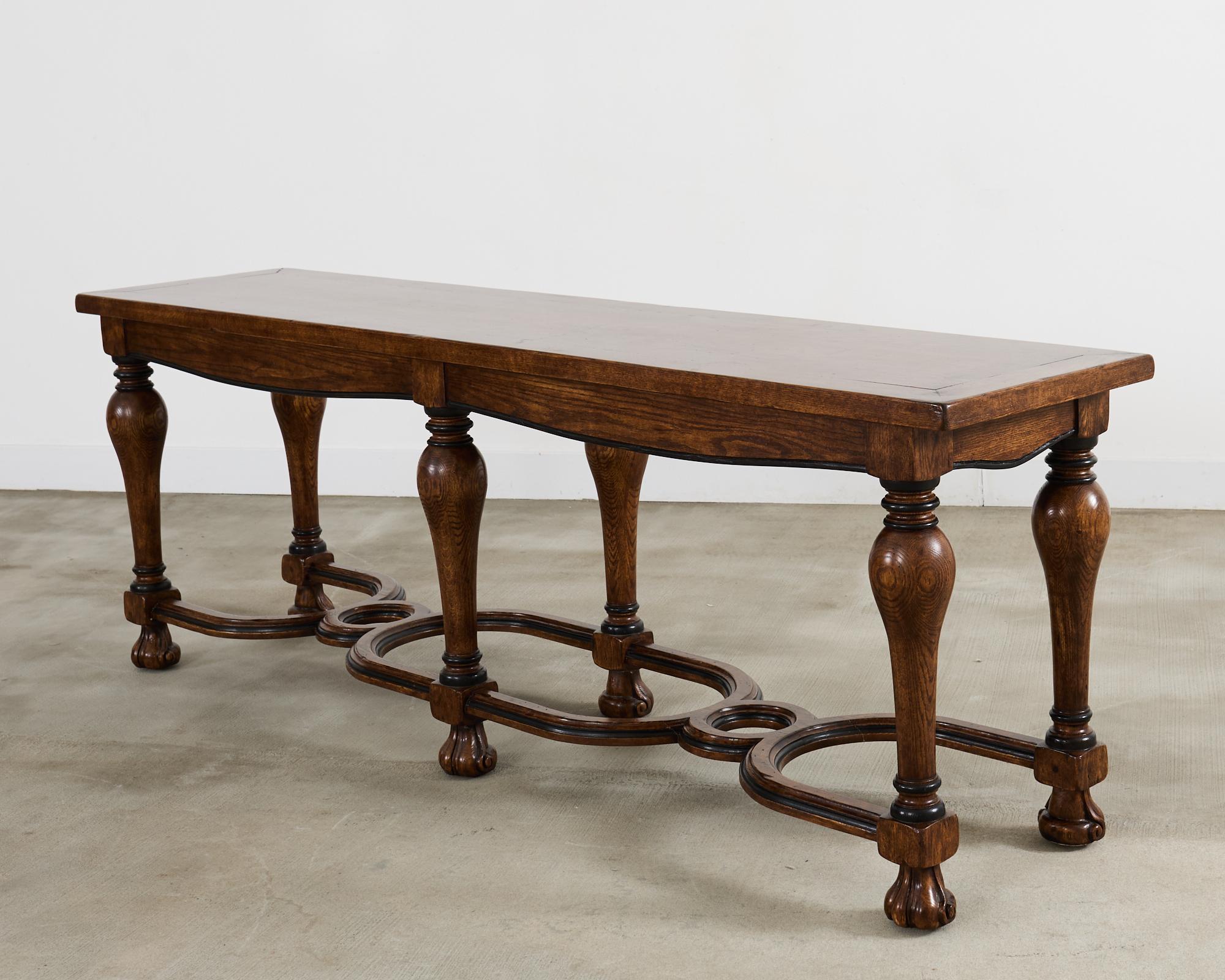 20th Century Country French Provincial Style Oak Trestle Console Table 8 Ft.
