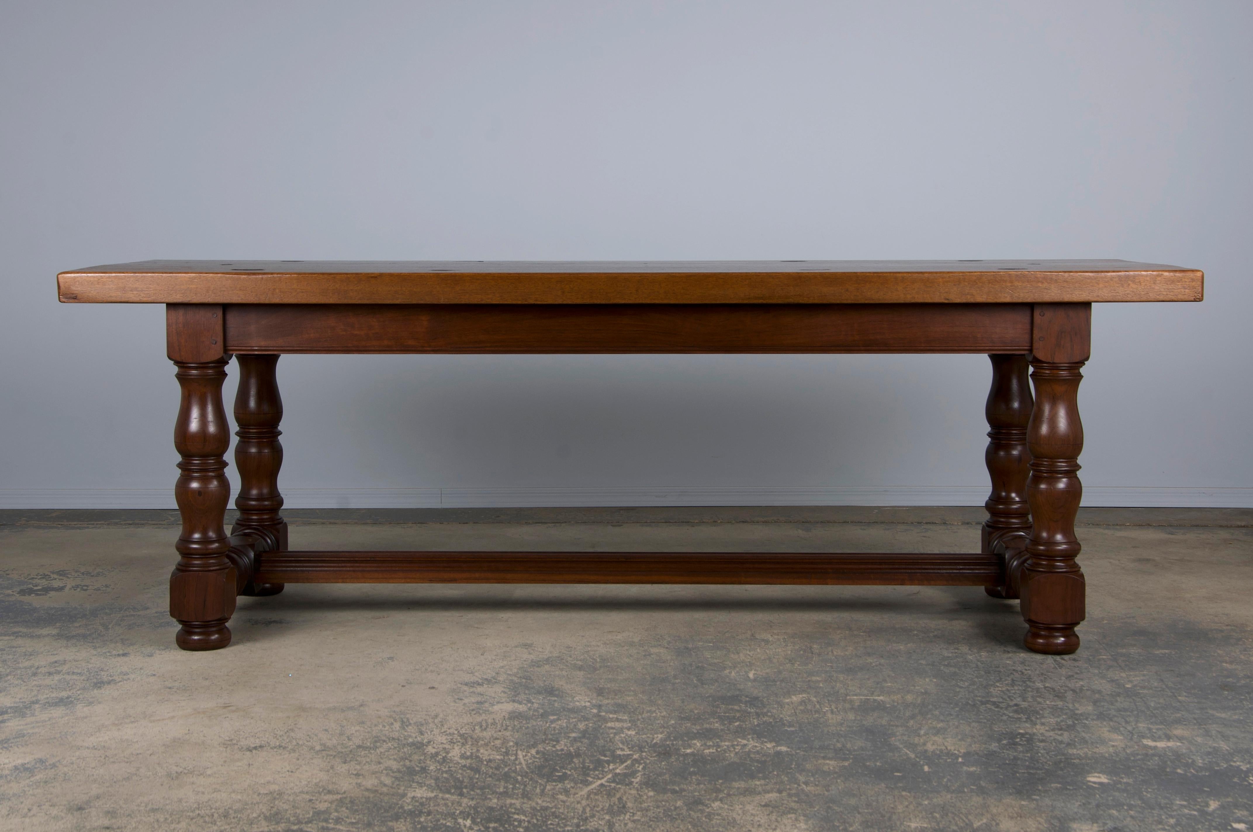 Country French Provincial Style Walnut Farmhouse Trestle Dining Table For Sale 6