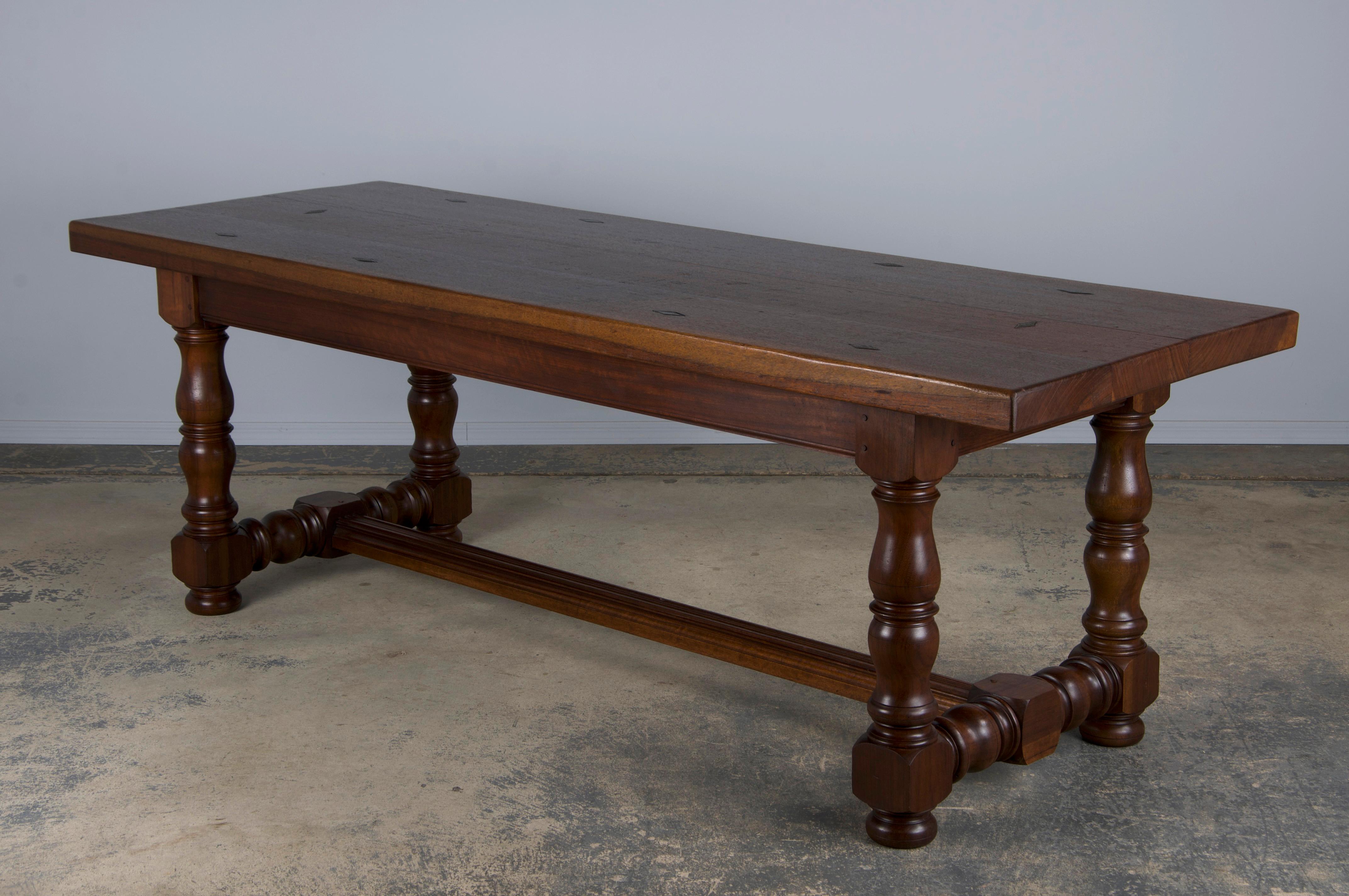 Country French Provincial Style Walnut Farmhouse Trestle Dining Table For Sale 7