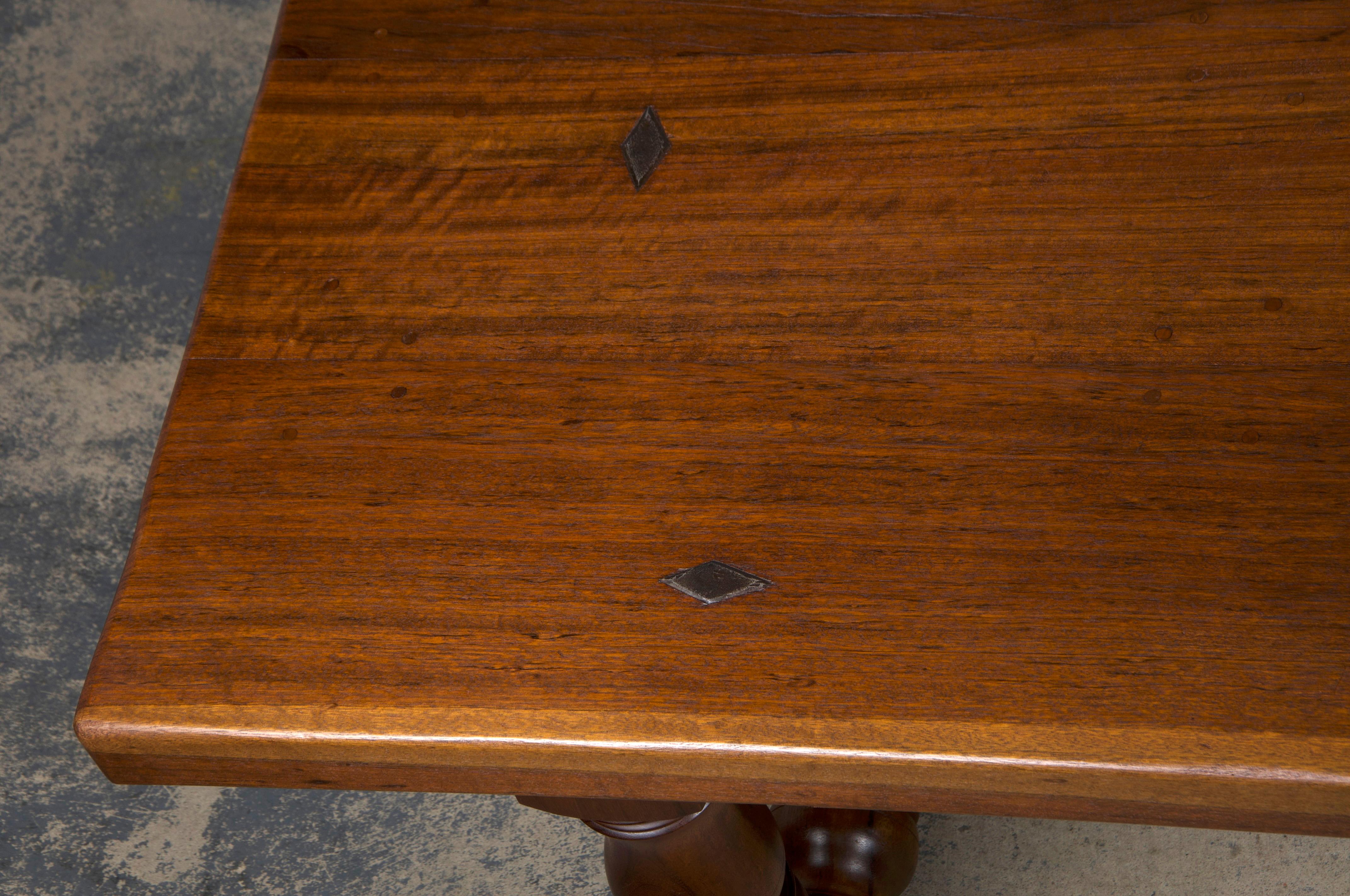20th Century Country French Provincial Style Walnut Farmhouse Trestle Dining Table For Sale