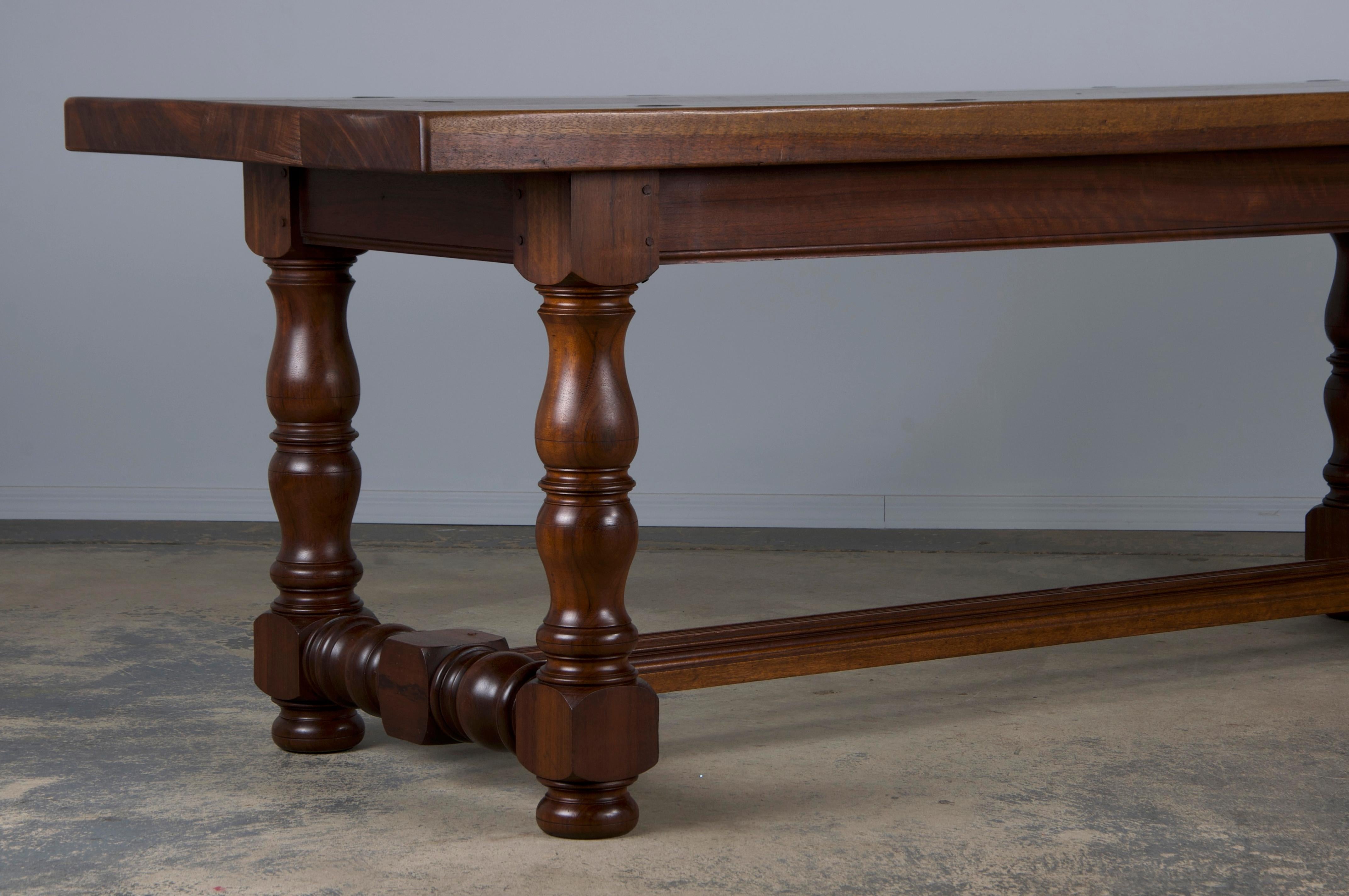 Country French Provincial Style Walnut Farmhouse Trestle Dining Table For Sale 1