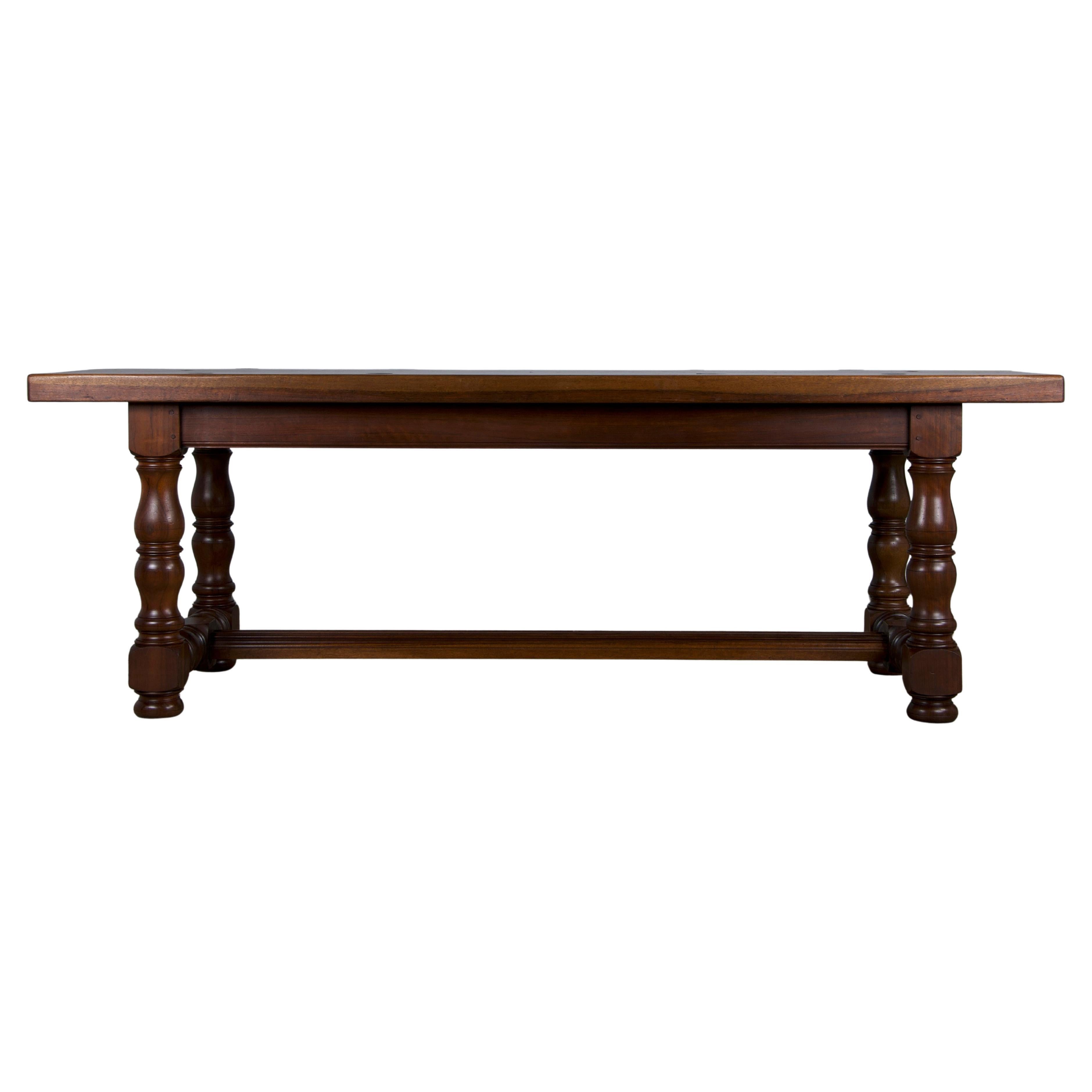 Country French Provincial Style Walnut Farmhouse Trestle Dining Table