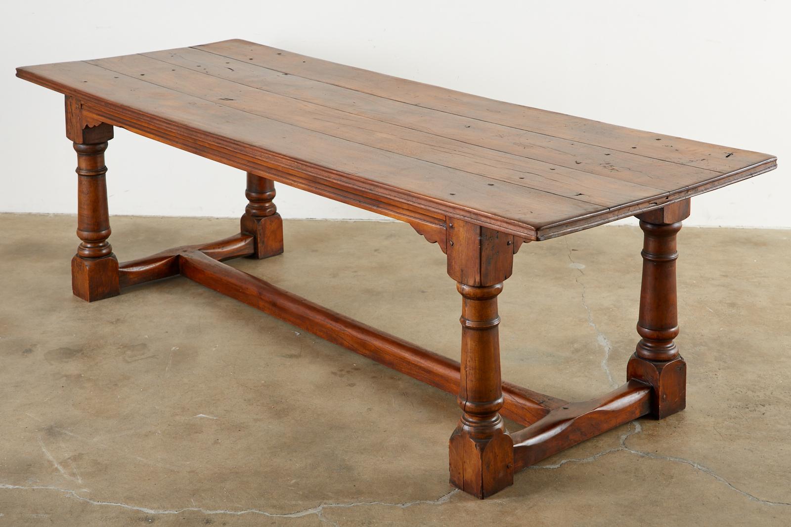 Italian Country French Provincial Walnut Farmhouse Refectory Dining Table For Sale