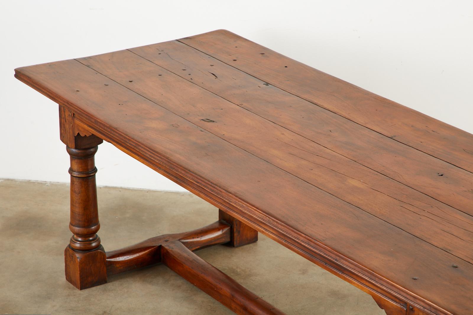 Hand-Crafted Country French Provincial Walnut Farmhouse Refectory Dining Table For Sale