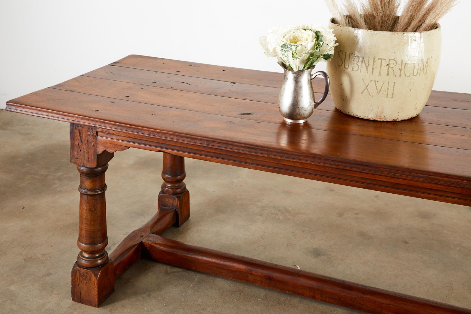 Iron Country French Provincial Walnut Farmhouse Refectory Dining Table For Sale