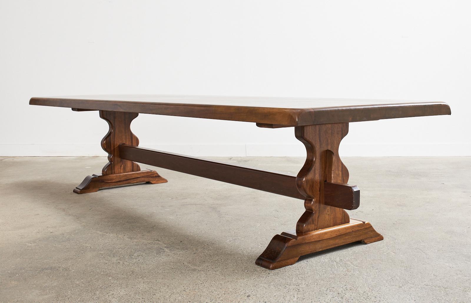 Country French Provincial Walnut Farmhouse Trestle Dining Table 12