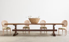 Country French Provincial Walnut Farmhouse Trestle Dining Table