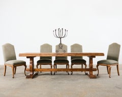Country French Provincial Walnut Farmhouse Trestle Dining Table