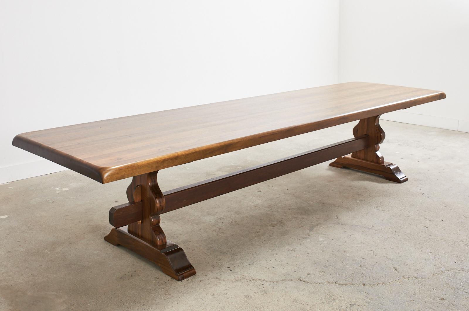 Hand-Crafted Country French Provincial Walnut Farmhouse Trestle Dining Table
