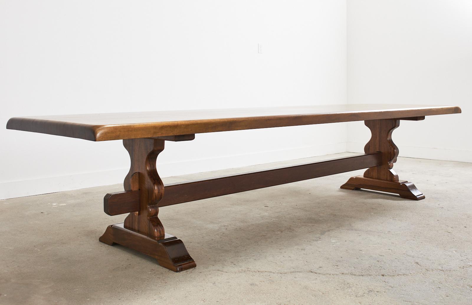 20th Century Country French Provincial Walnut Farmhouse Trestle Dining Table