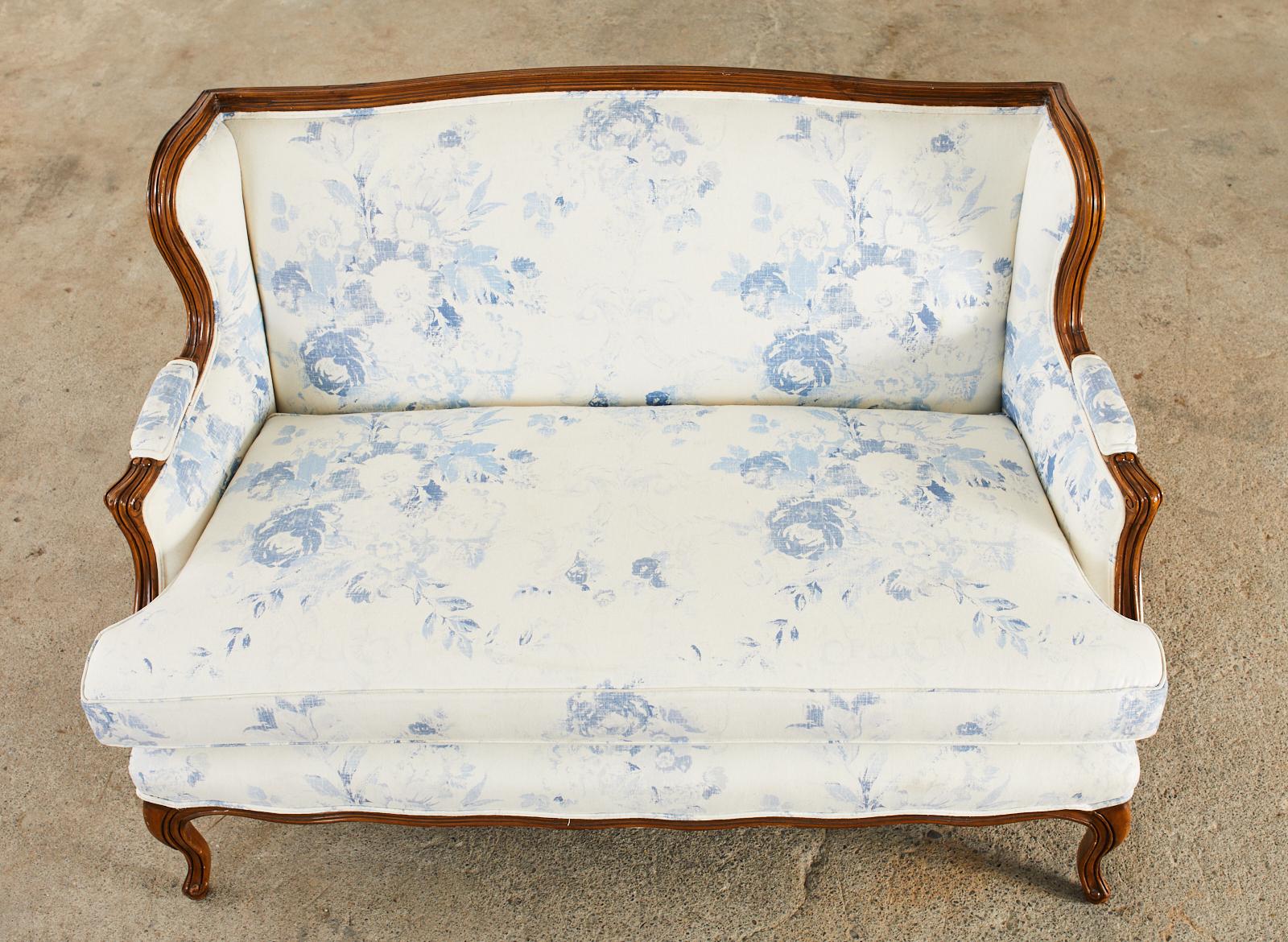 20th Century Country French Provincial Walnut Upholstered Wingback Settee