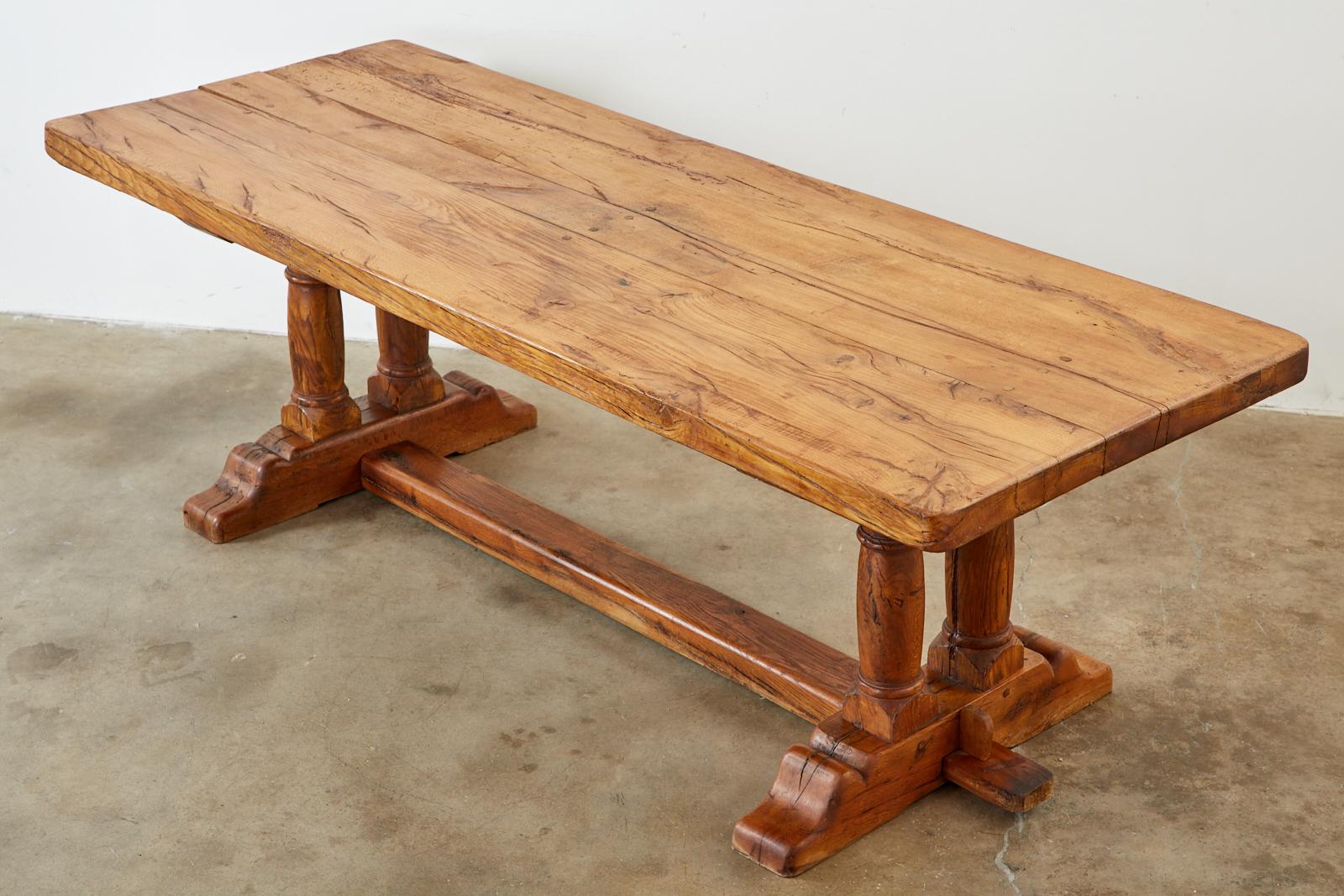 Hand-Crafted Country French Reclaimed Oak Farmhouse Trestle Dining Table