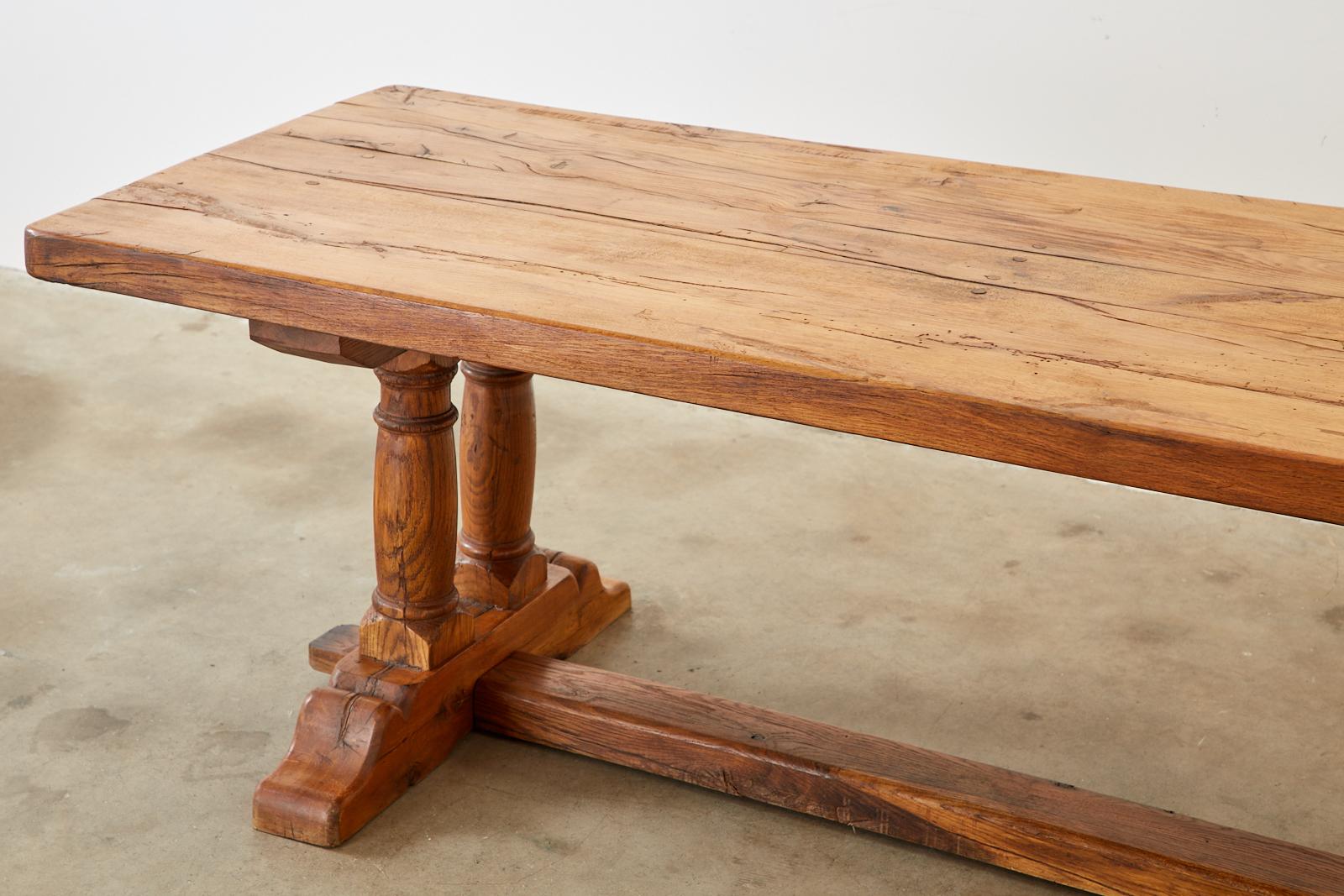 20th Century Country French Reclaimed Oak Farmhouse Trestle Dining Table