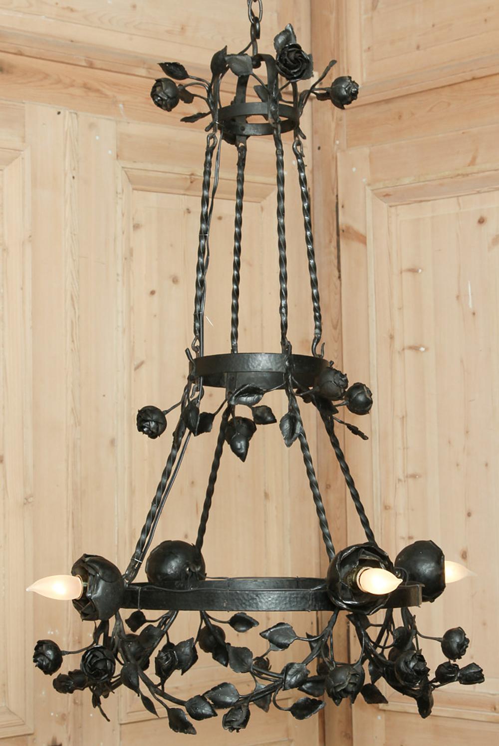 Country French Romantic Forged Iron Rose Chandelier 4