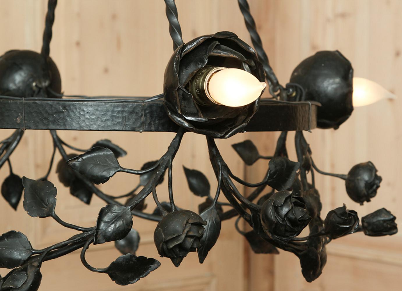 Country French Romantic Forged Iron Rose Chandelier 5