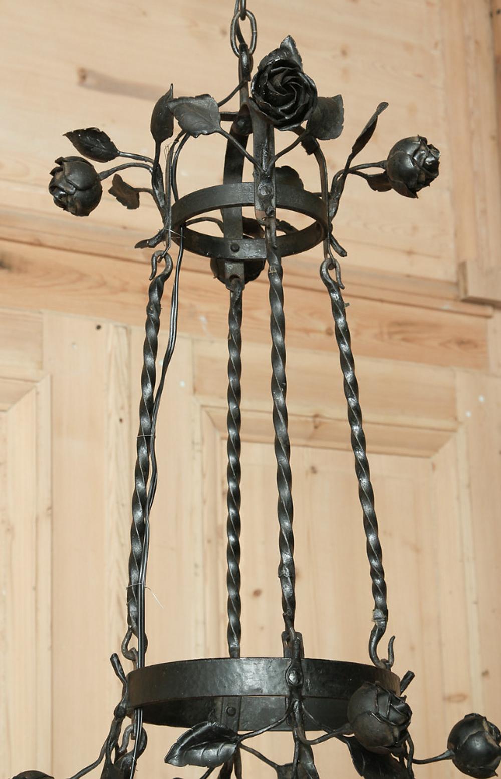 Country French Romantic Forged Iron Rose Chandelier 6