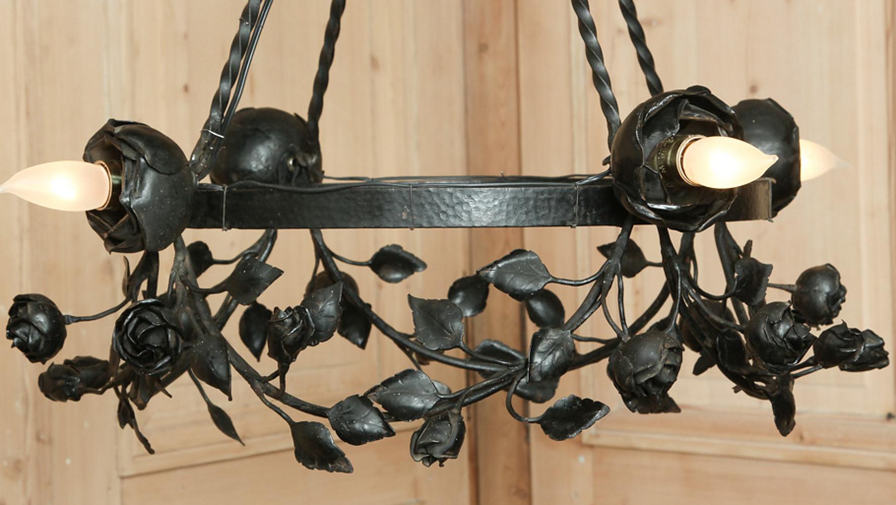 Country French Romantic Forged Iron Rose Chandelier 7