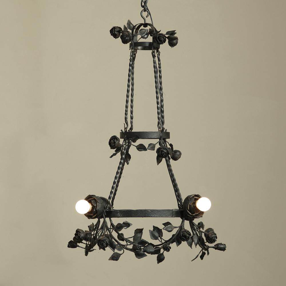 Hand-Crafted Country French Romantic Forged Iron Rose Chandelier