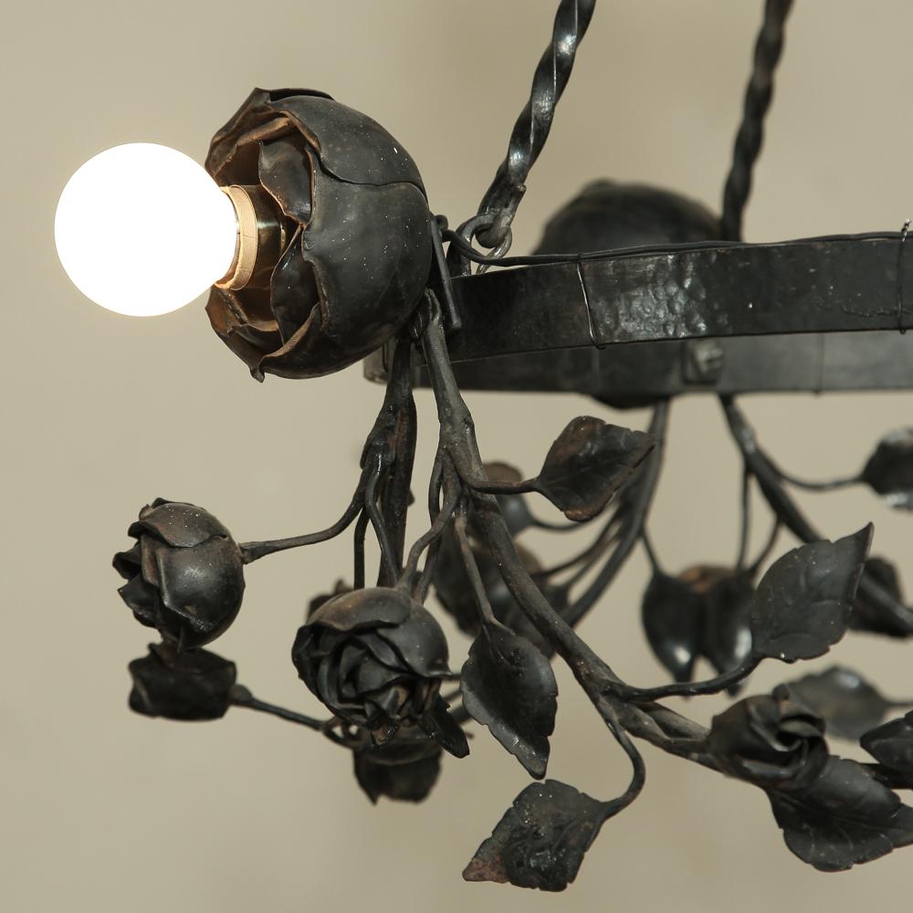 Wrought Iron Country French Romantic Forged Iron Rose Chandelier