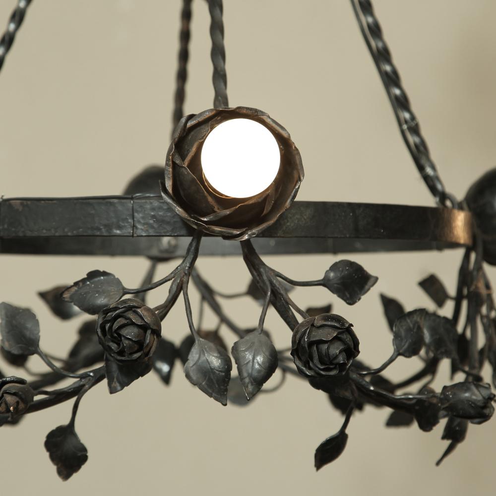 Country French Romantic Forged Iron Rose Chandelier 1