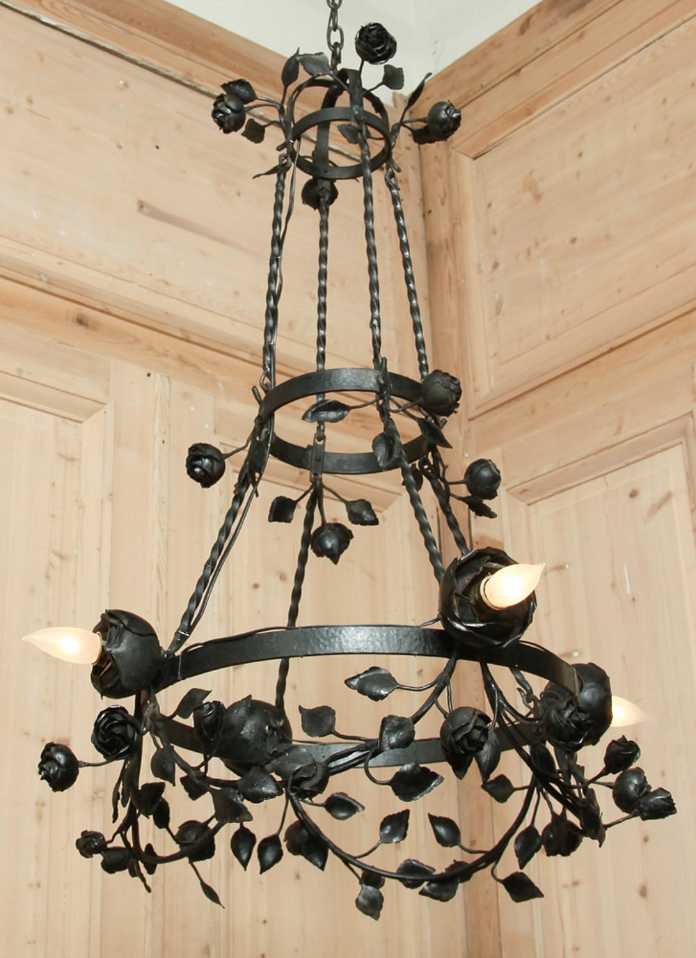 Country French Romantic Forged Iron Rose Chandelier 2