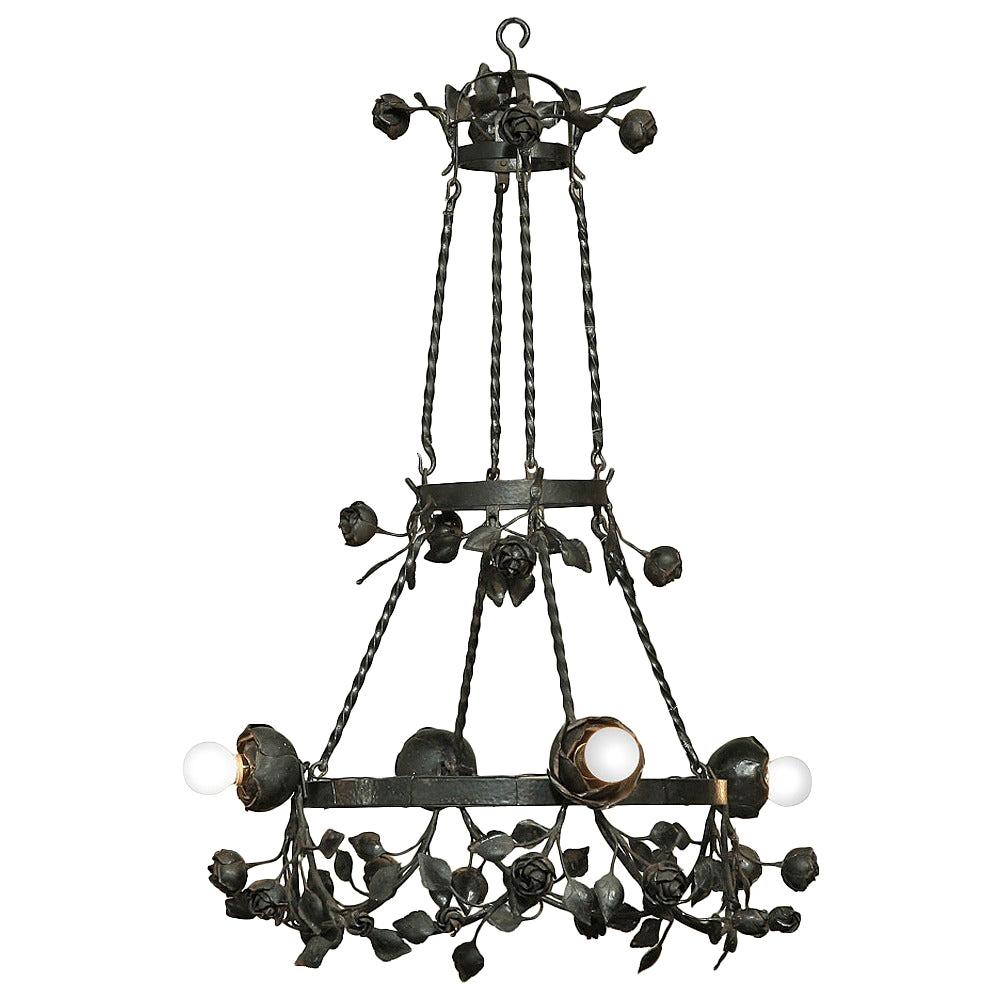 Country French Romantic Forged Iron Rose Chandelier