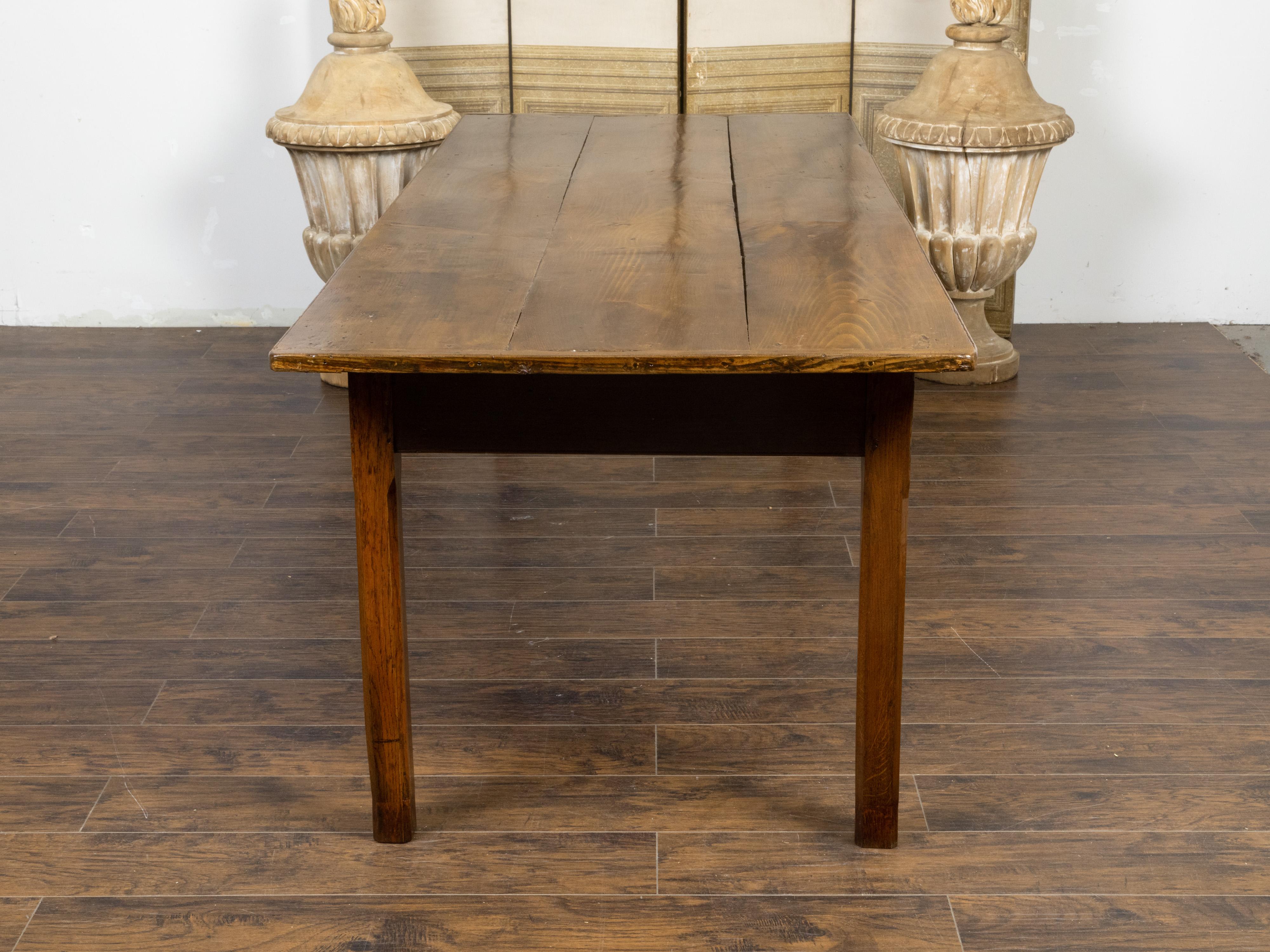 Stained Country French Rustic Pine Farm Table with Straight Legs from the 19th Century For Sale