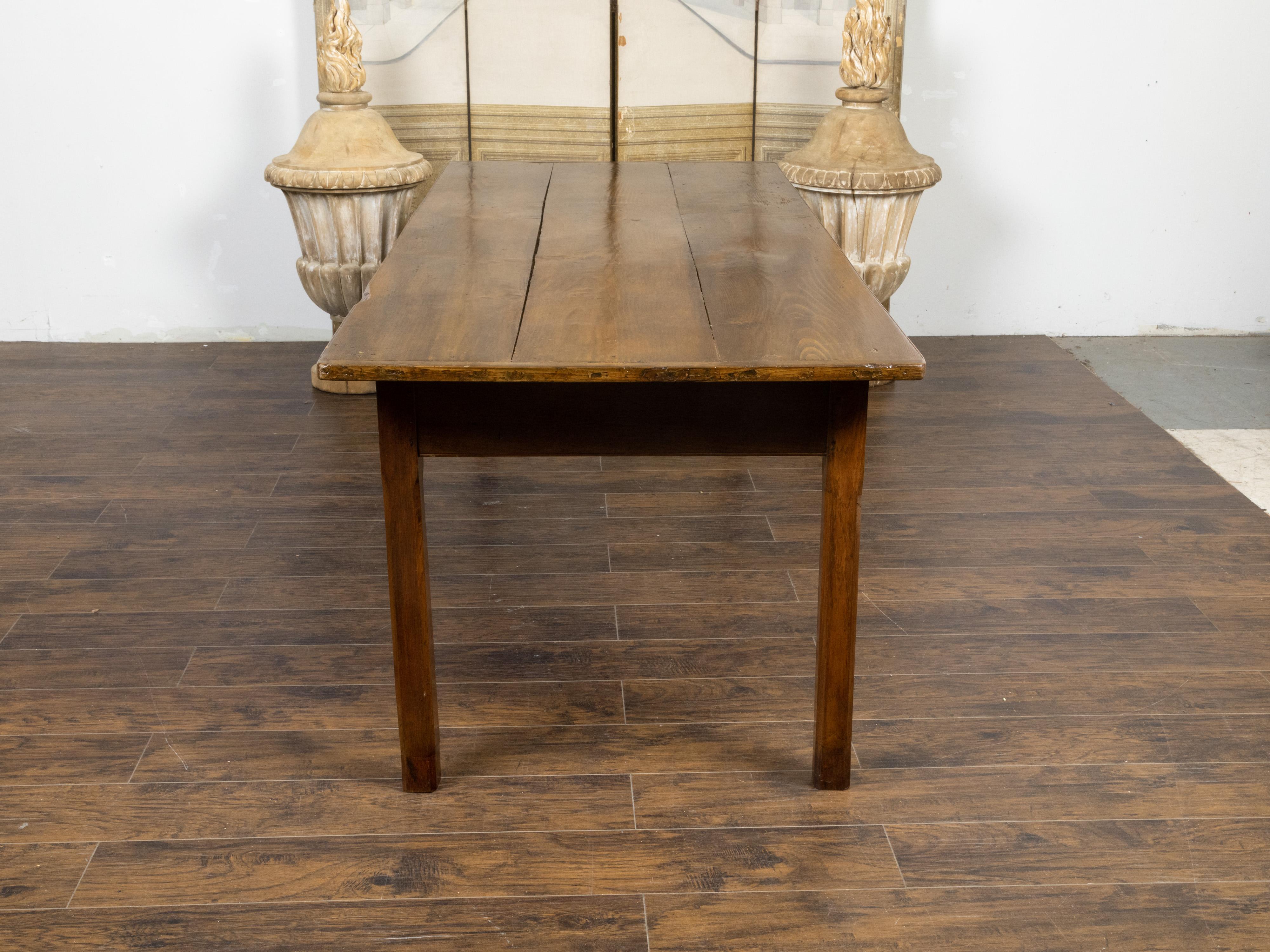Country French Rustic Pine Farm Table with Straight Legs from the 19th Century For Sale 1