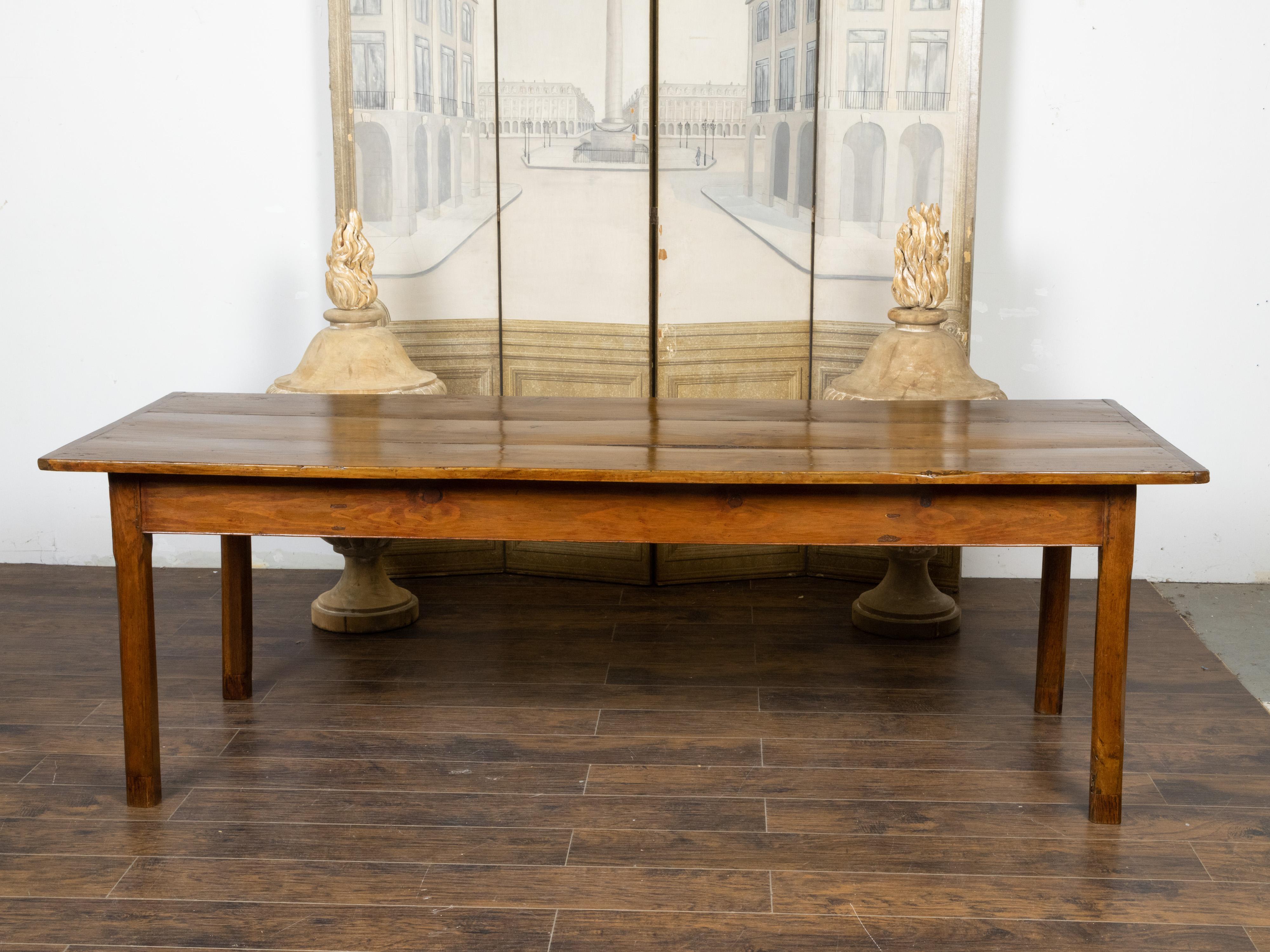 Country French Rustic Pine Farm Table with Straight Legs from the 19th Century For Sale 3