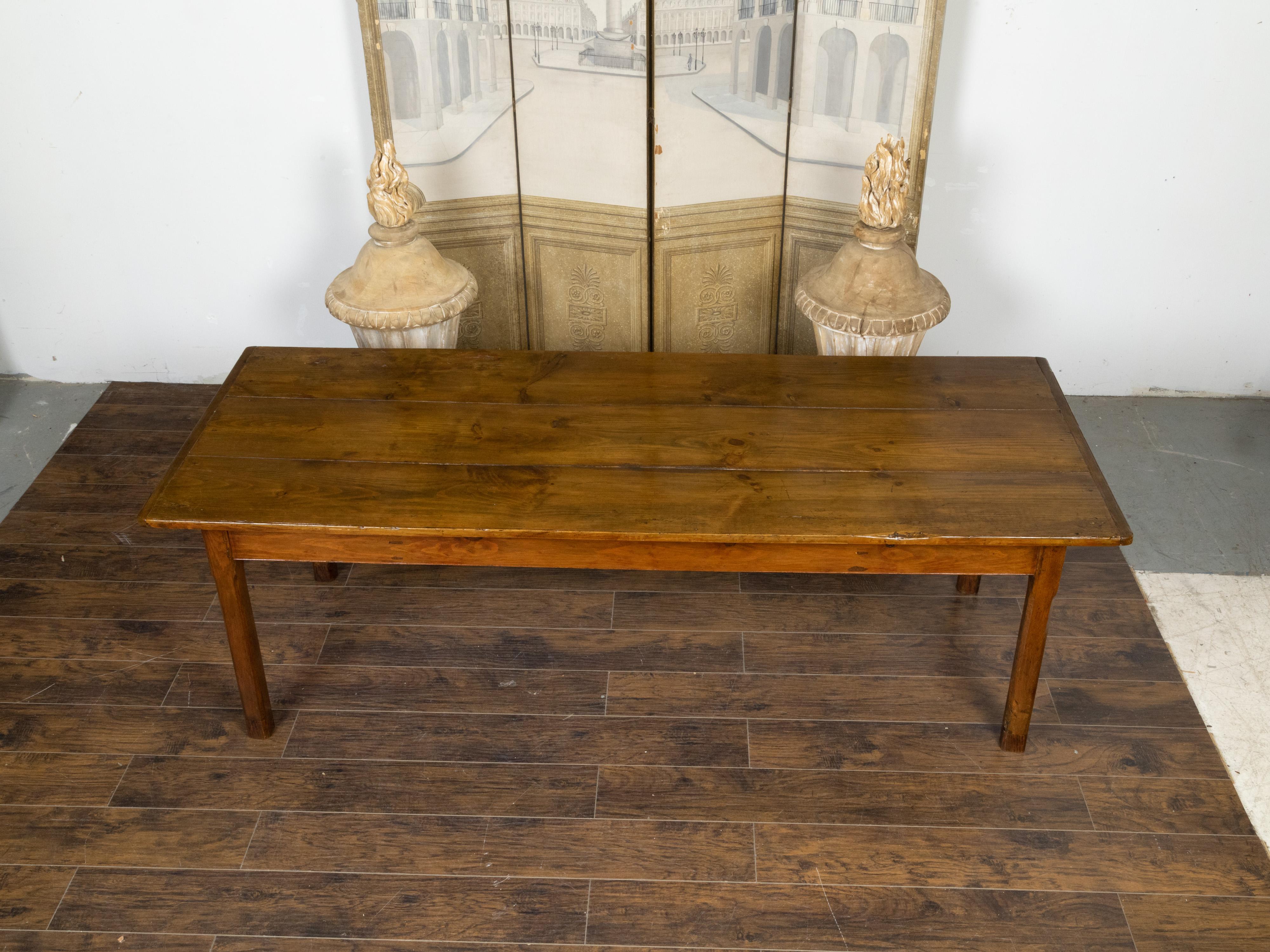 Country French Rustic Pine Farm Table with Straight Legs from the 19th Century For Sale 4