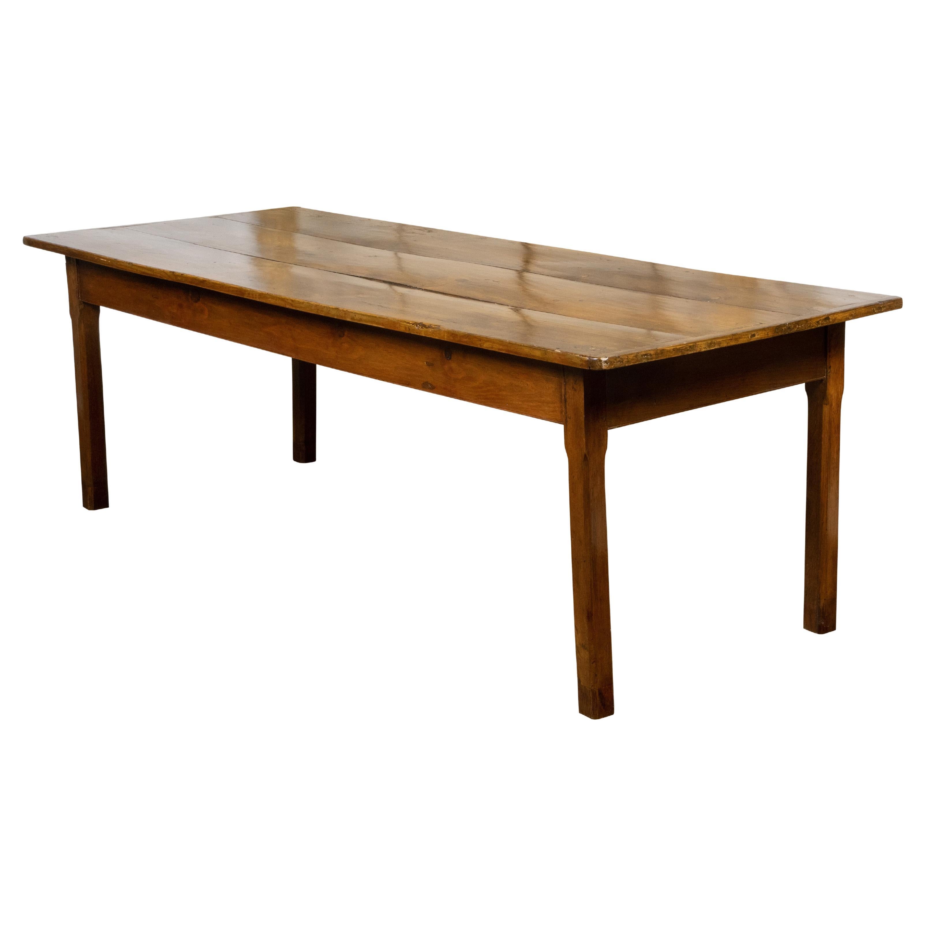 Country French Rustic Pine Farm Table with Straight Legs from the 19th Century For Sale
