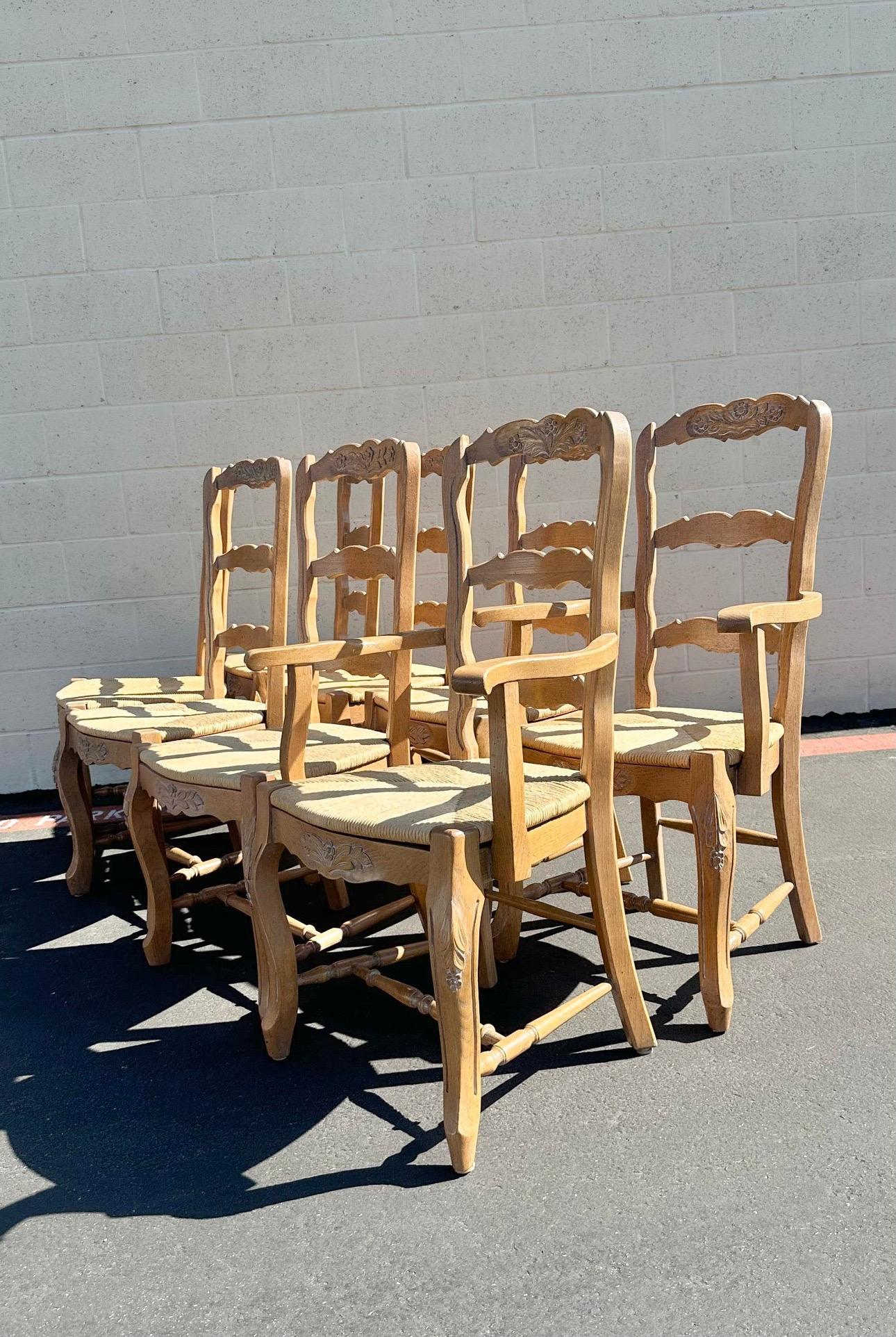 Mid-20th Century Country French Set of Eight Ladderback Dining Chairs