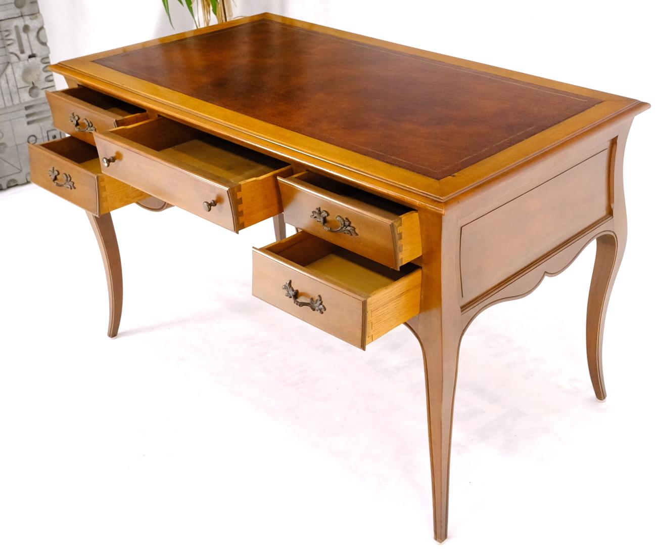 Mid-Century Modern Country French Solid Walnut Leather Top Writing Table Desk For Sale