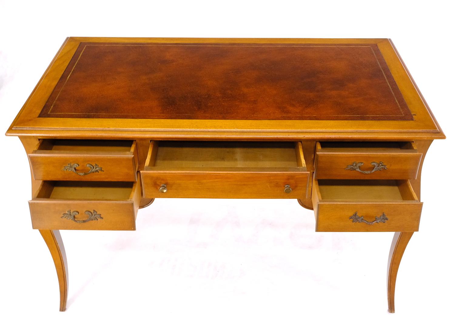 American Country French Solid Walnut Leather Top Writing Table Desk For Sale