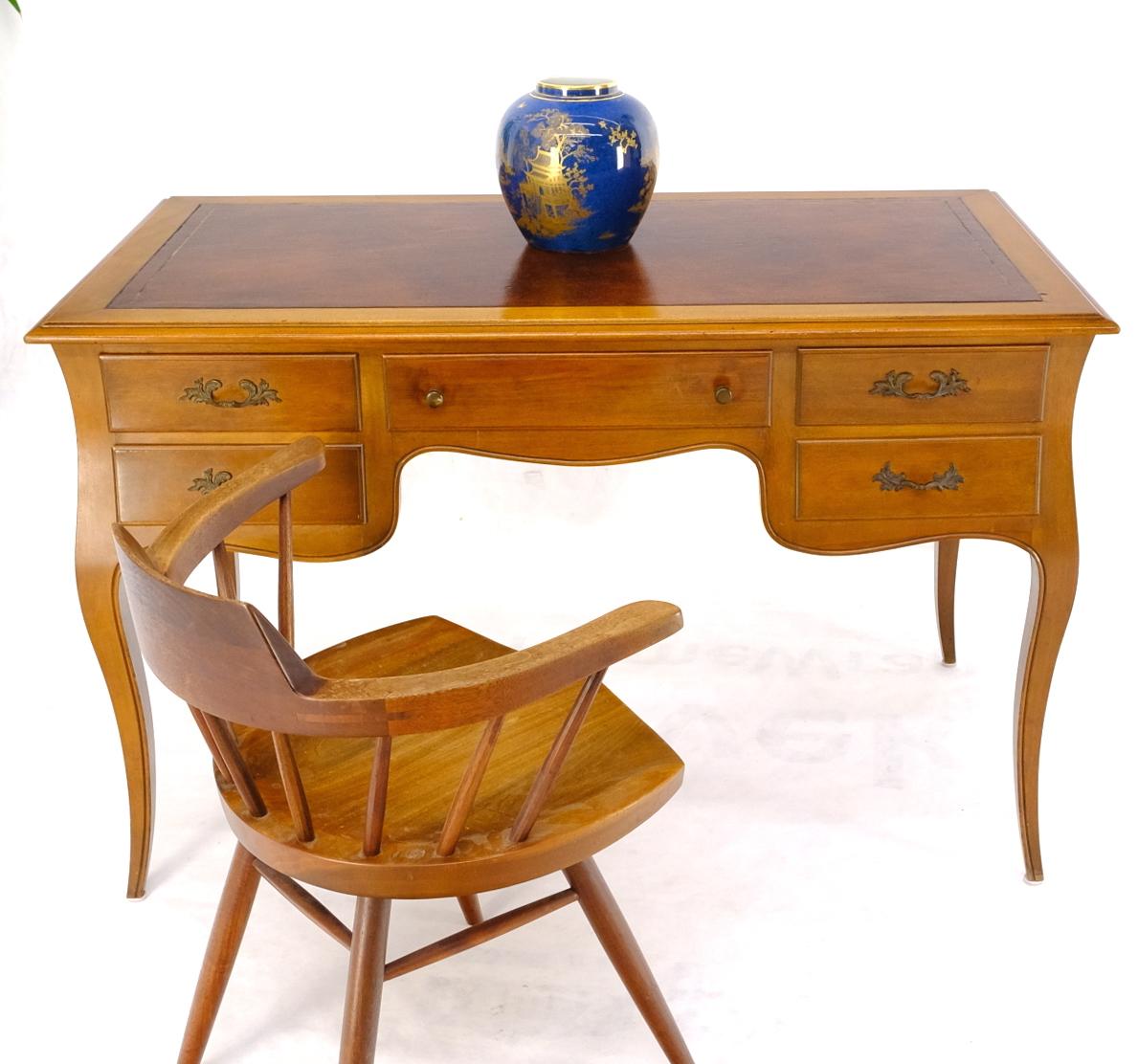 Lacquered Country French Solid Walnut Leather Top Writing Table Desk For Sale
