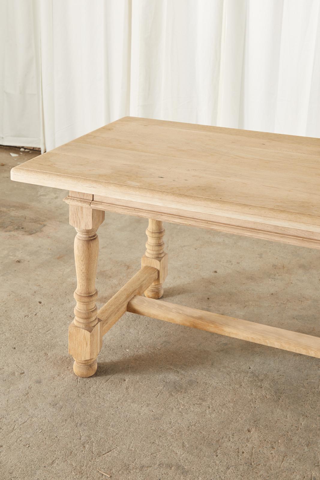 20th Century Country French Style Bleached Oak Farmhouse Dining Table