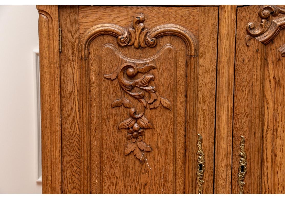 French Provincial Country French Style Carved Oak Step Back Cabinet For Sale