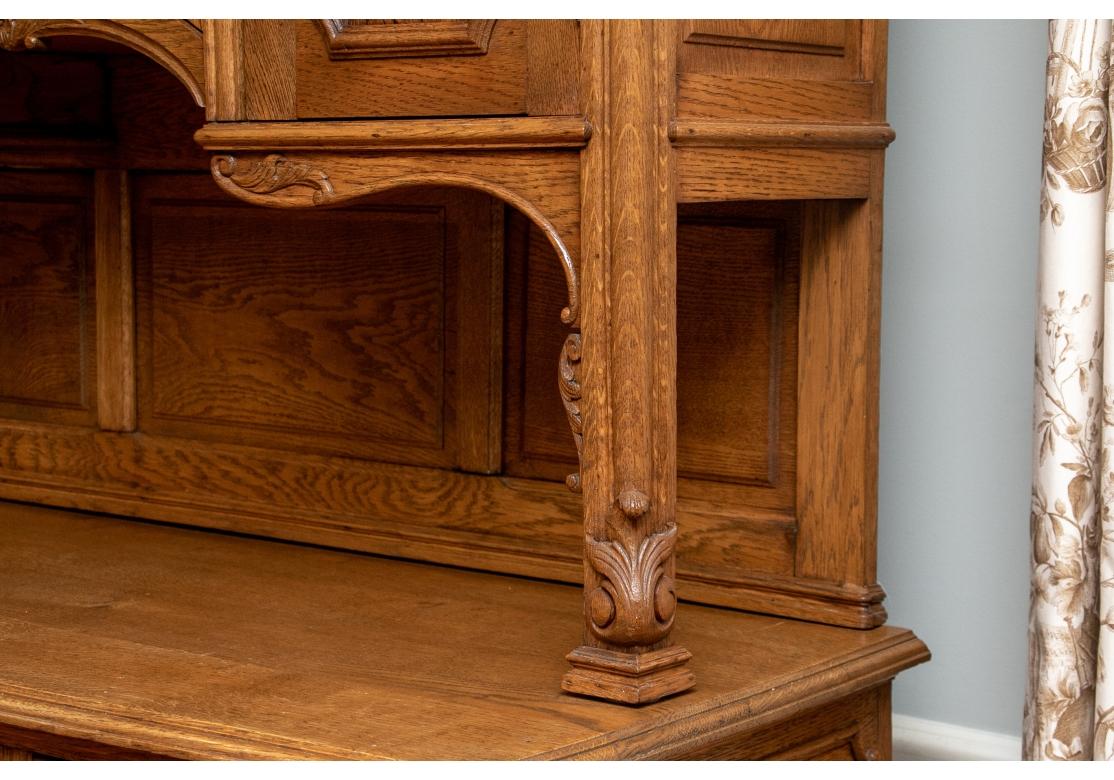 Country French Style Carved Oak Step Back Cabinet In Good Condition For Sale In Bridgeport, CT