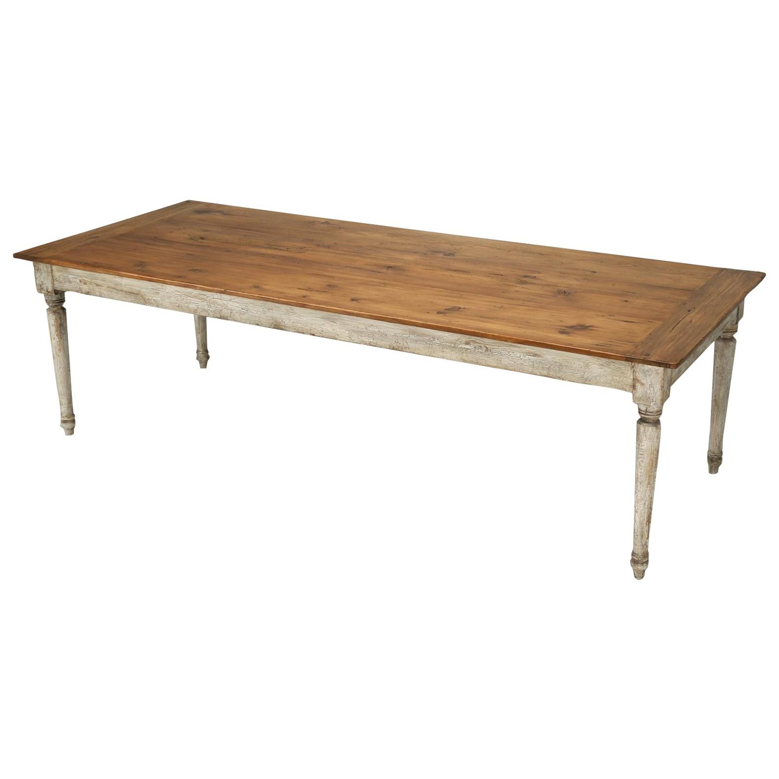 Country French Style Pine Farm Table with a Painted Base