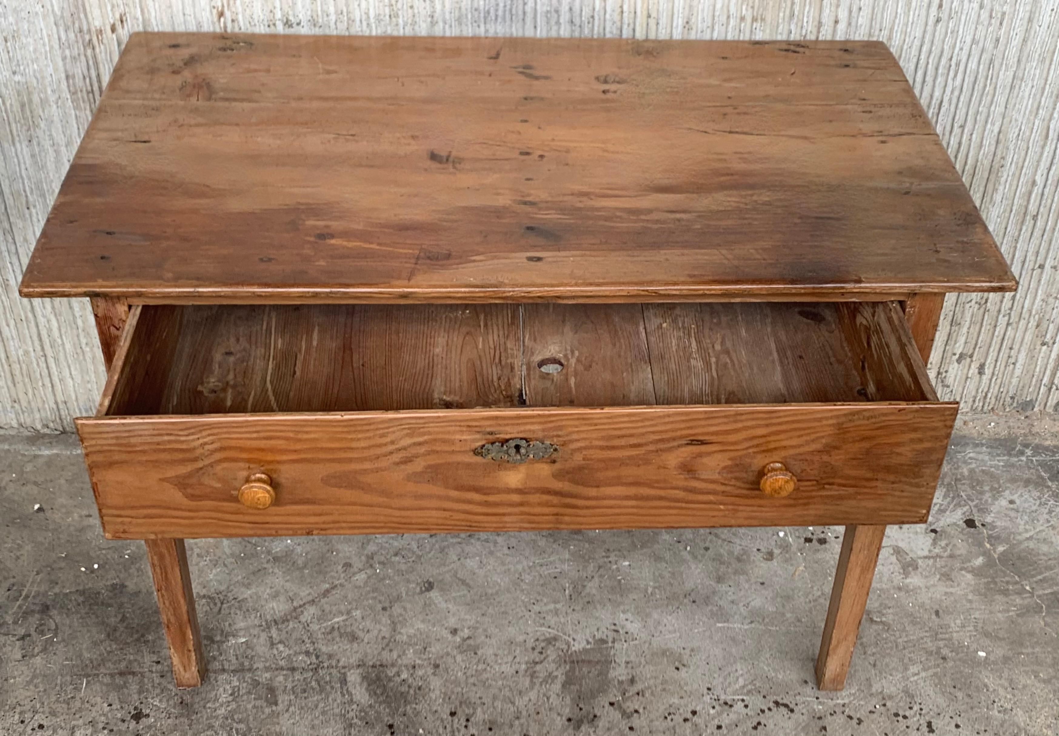 20th Century Country French Style Pine Farmhouse Side, Coffee or Nightstand Table with Drawer