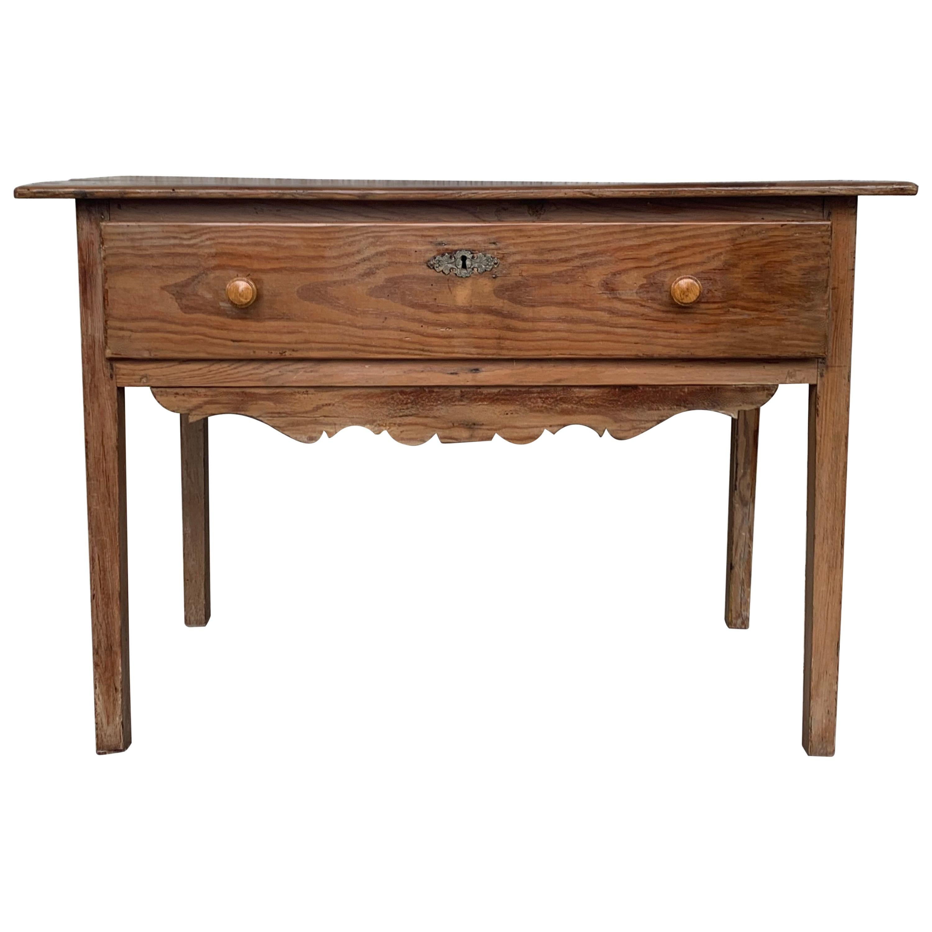 Country French Style Pine Farmhouse Side, Coffee or Nightstand Table with Drawer