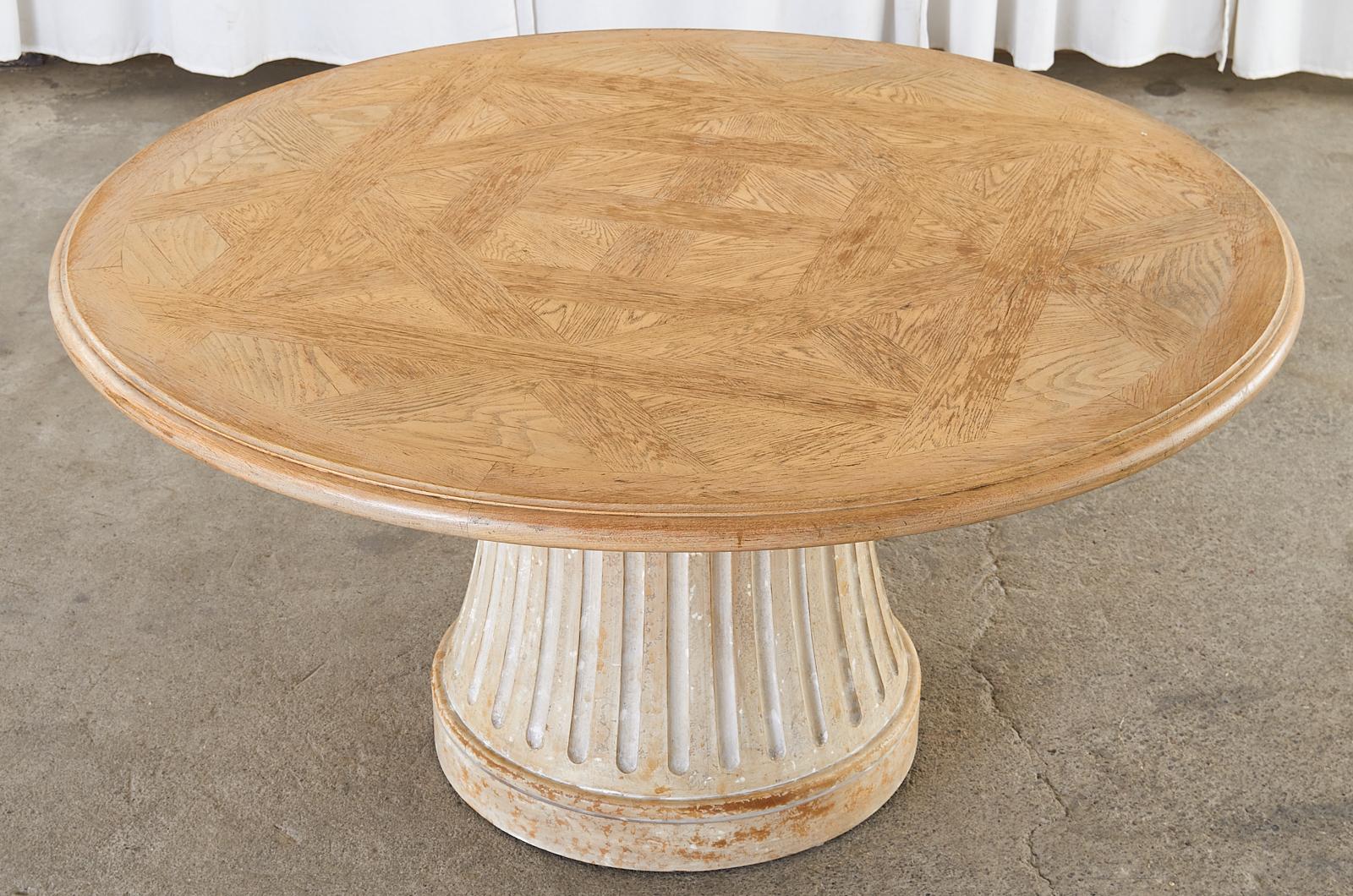 American Country French Style Round Parquetry Pedestal Dining Table