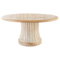 Country French Style Round Parquetry Pedestal Dining Table